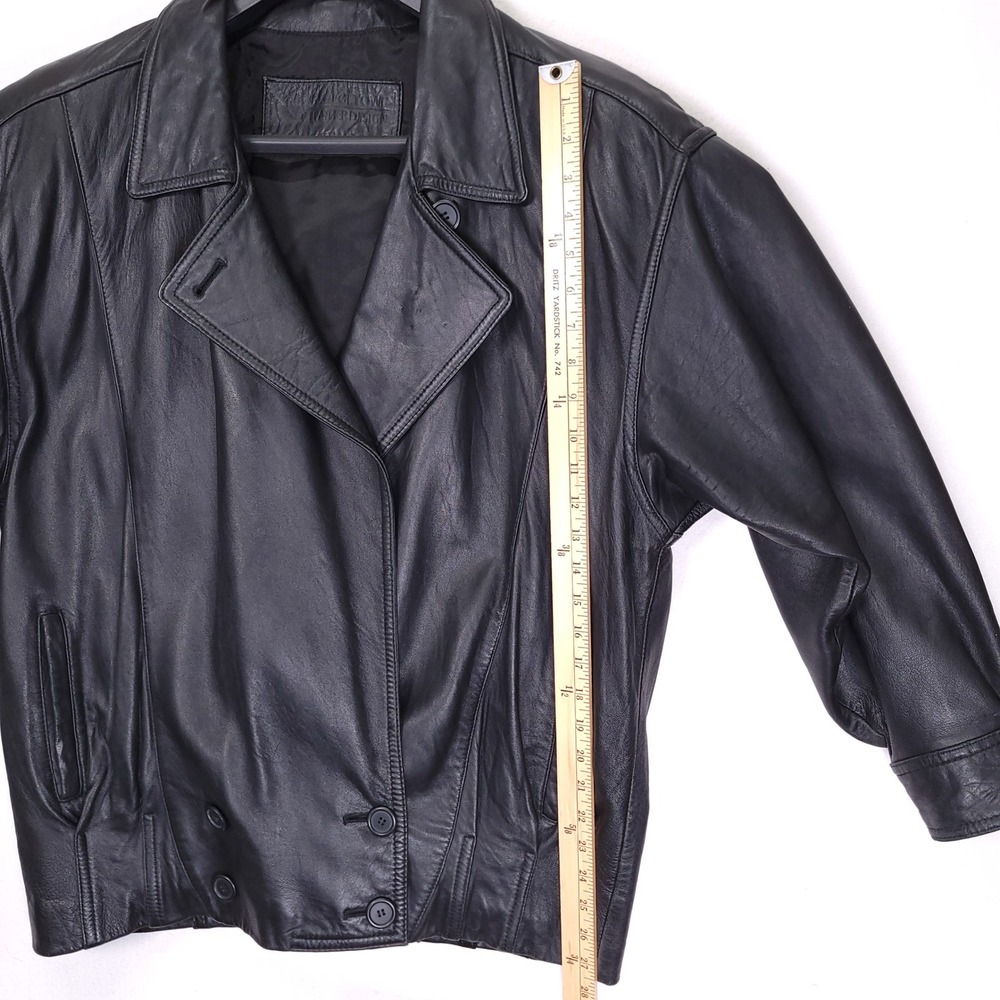 GEORGETOWN Mens Vintage Double Breasted Leather Jacket Black Medium - Picture 8 of 12